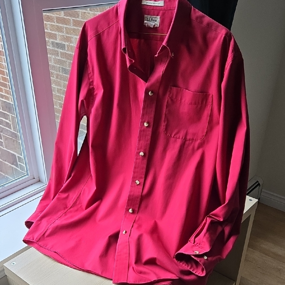 L.L. Bean Men's Deep Red Casual Button Down Shirt